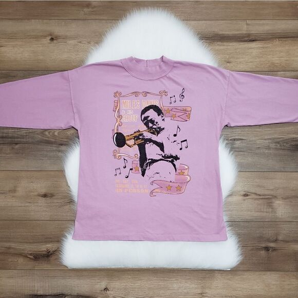 NWOT Midnight Rider Miles Davis In Concert Long Sleeve Oversized Tunic Tee XS - Picture 7 of 13